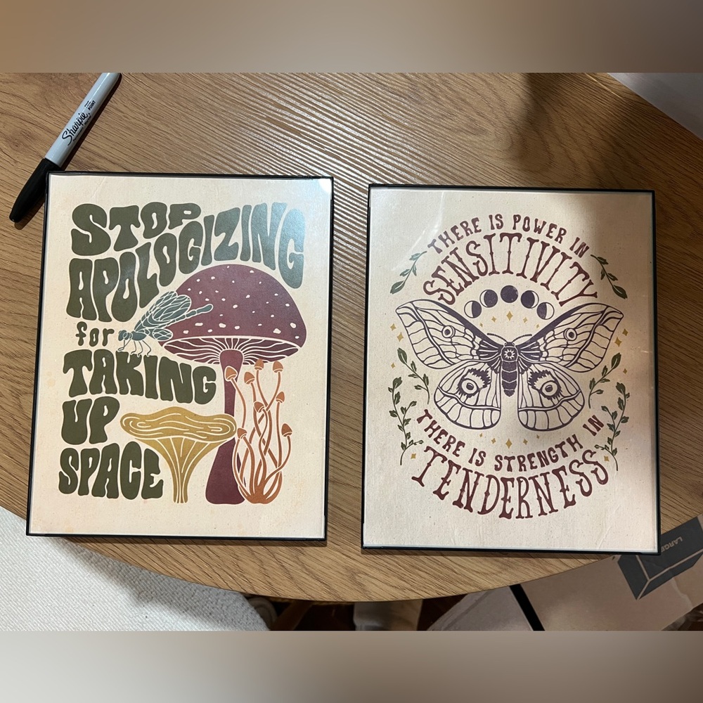 Mushroom and Butterfly Art Print Set - Framed